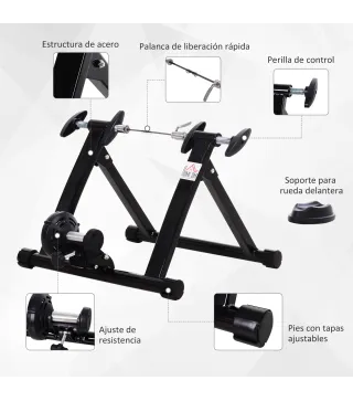 Rodillo de Bicicleta Entrenamiento Plegable con Resistencia Magnética para Ruedas de 26-28 Pulgadas Soporte Entrenador Bici para