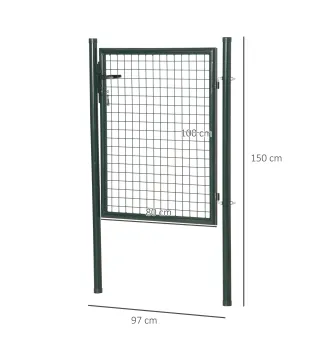 Puerta Verja de Jardín de Acero con Cerradura Manija y 3 Llaves Puerta de Valla Cerca para Exterior Patio Terraza 97x150 cm Verd