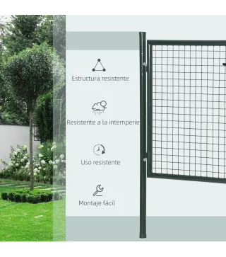 Puerta Verja de Jardín de Acero con Cerradura Manija y 3 Llaves Puerta de Valla Cerca para Exterior Patio Terraza 97x150 cm Verd