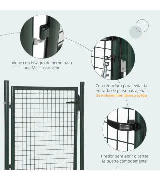 Puerta Verja de Jardín de Acero con Cerradura Manija y 3 Llaves Puerta de Valla Cerca para Exterior Patio Terraza 97x150 cm Verd