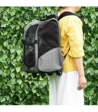 Transportín Carrito para Mascotas 2 en 1 Mochila de Viaje con 2 Ruedas para Perros Gatos con Asa Retráctil de Aluminio y