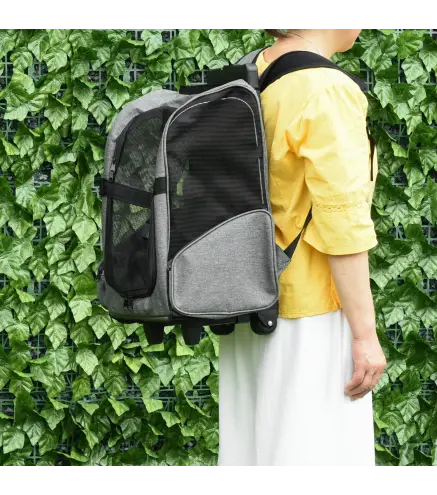 Transportín Carrito para Mascotas 2 en 1 Mochila de Viaje con 2 Ruedas para Perros Gatos con Asa Retráctil de Aluminio y