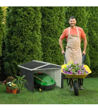 Garaje para Robot Cortacésped de Acero Galvanizado con Techo Dos Aguas para Jardín Exterior 87x103x66 cm Gris Oscuro