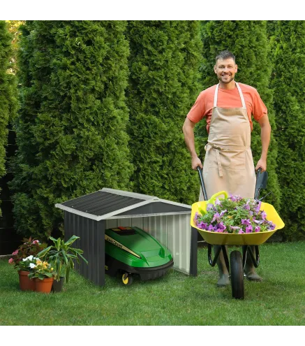 Garaje para Robot Cortacésped de Acero Galvanizado con Techo Dos Aguas para Jardín Exterior 87x103x66 cm Gris Oscuro