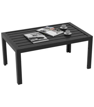 Mesa de Centro de Jardín Rectangular con Estructura de Acero Galvanizado para Patio Terraza 101,5x61x46 cm Negro