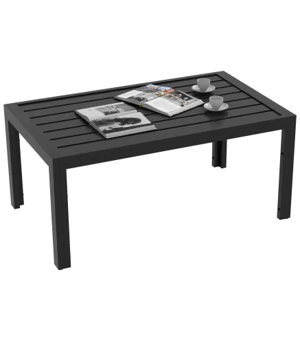 Mesa de Centro de Jardín Rectangular con Estructura de Acero Galvanizado para Patio Terraza 101,5x61x46 cm Negro