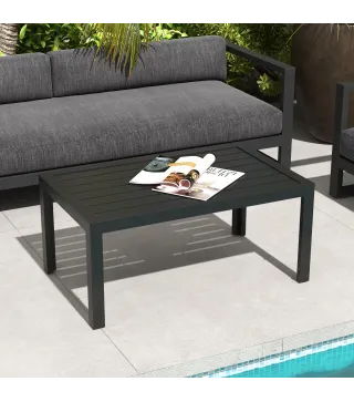 Mesa de Centro de Jardín Rectangular con Estructura de Acero Galvanizado para Patio Terraza 101,5x61x46 cm Negro