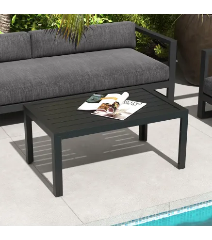 Mesa de Centro de Jardín Rectangular con Estructura de Acero Galvanizado para Patio Terraza 101,5x61x46 cm Negro
