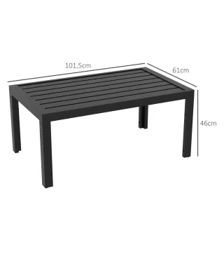 Mesa de Centro de Jardín Rectangular con Estructura de Acero Galvanizado para Patio Terraza 101,5x61x46 cm Negro