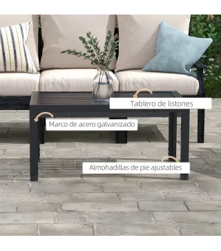 Mesa de Centro de Jardín Rectangular con Estructura de Acero Galvanizado para Patio Terraza 101,5x61x46 cm Negro