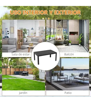 Mesa de Centro de Jardín Rectangular con Estructura de Acero Galvanizado para Patio Terraza 101,5x61x46 cm Negro