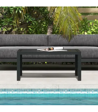 Mesa de Centro de Jardín Rectangular con Estructura de Acero Galvanizado para Patio Terraza 101,5x61x46 cm Negro