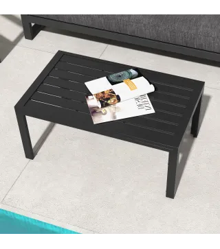Mesa de Centro de Jardín Rectangular con Estructura de Acero Galvanizado para Patio Terraza 101,5x61x46 cm Negro