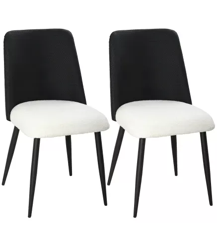 Juego de 2 Sillas de Cocina con Respaldo de PU de Imitación Ratán Patas de Acero y Asiento Acolchado Negro y Beige