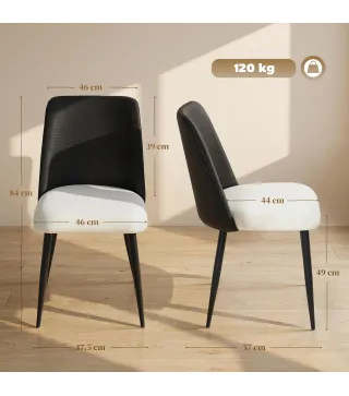 Juego de 2 Sillas de Cocina con Respaldo de PU de Imitación Ratán Patas de Acero y Asiento Acolchado Negro y Beige