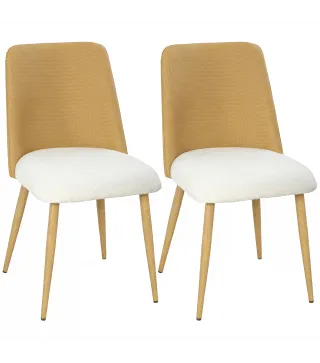 Juego de 2 Sillas de Cocina con Respaldo de PU de Imitación Ratán Patas de Acero y Asiento Acolchado Marrón y Beige