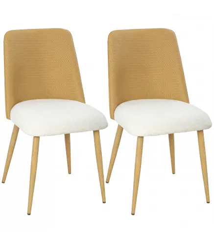 Juego de 2 Sillas de Cocina con Respaldo de PU de Imitación Ratán Patas de Acero y Asiento Acolchado Marrón y Beige