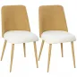 Juego de 2 Sillas de Cocina con Respaldo de PU de Imitación Ratán Patas de Acero y Asiento Acolchado Marrón y Beige