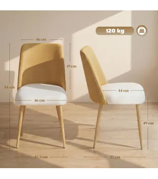 Juego de 2 Sillas de Cocina con Respaldo de PU de Imitación Ratán Patas de Acero y Asiento Acolchado Marrón y Beige