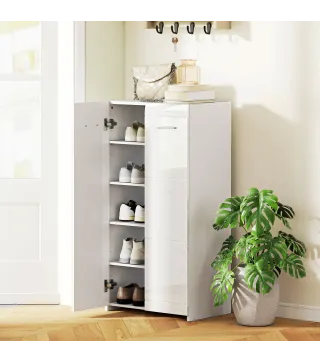 Zapatero Armario para Zapatos Moderno con Estantes Ajustables para 10 Pares de Zapatos 55x36x108 cm Blanco Brillo