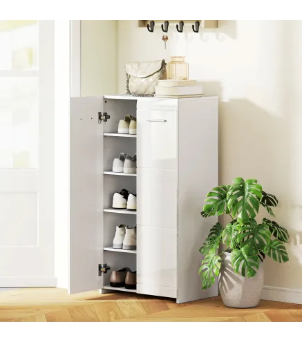 Zapatero Armario para Zapatos Moderno con Estantes Ajustables para 10 Pares de Zapatos 55x36x108 cm Blanco Brillo