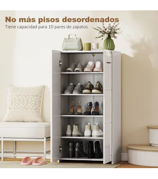 Zapatero Armario para Zapatos Moderno con Estantes Ajustables para 10 Pares de Zapatos 55x36x108 cm Blanco Brillo