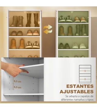 Zapatero Armario para Zapatos Moderno con Estantes Ajustables para 10 Pares de Zapatos 55x36x108 cm Blanco Brillo