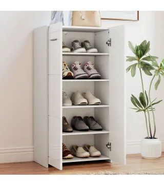 Zapatero Armario para Zapatos Moderno con Estantes Ajustables para 10 Pares de Zapatos 55x36x108 cm Blanco Brillo