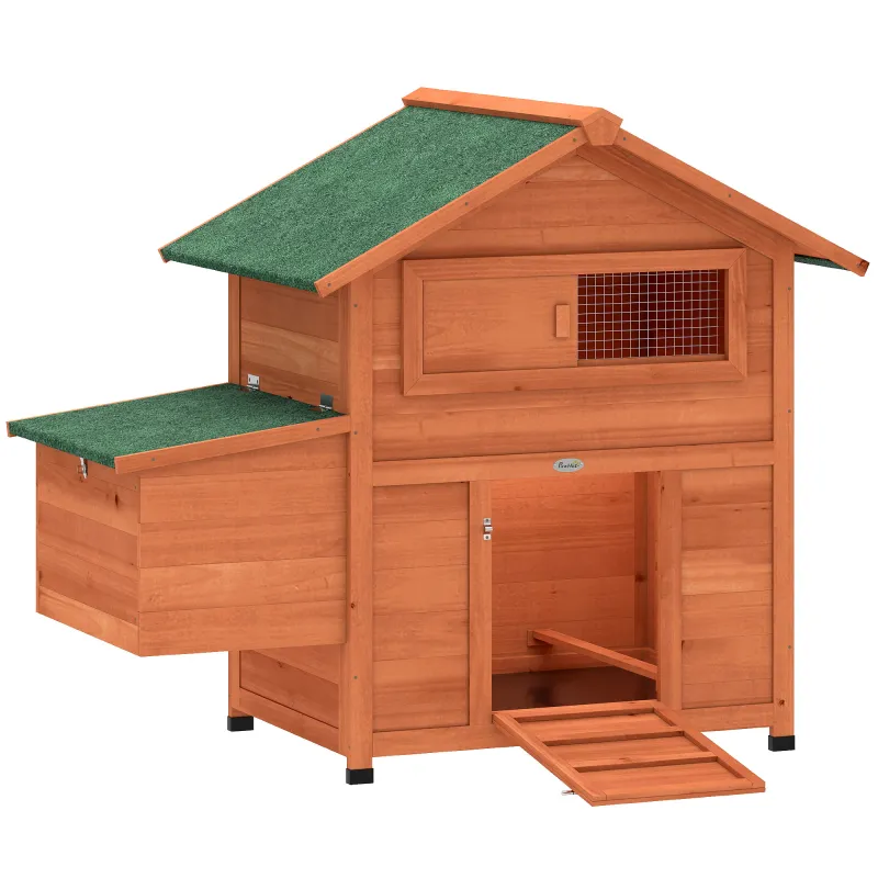 Gallinero para Exterior de Madera 113,5x67,5x95,5 cm Gallinero con Nido Bandeja Extraíble Techo Impermeable Perchas
