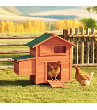 Gallinero para Exterior de Madera 113,5x67,5x95,5 cm Gallinero con Nido Bandeja Extraíble Techo Impermeable Perchas