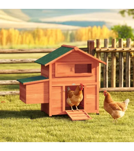 Gallinero para Exterior de Madera 113,5x67,5x95,5 cm Gallinero con Nido Bandeja Extraíble Techo Impermeable Perchas