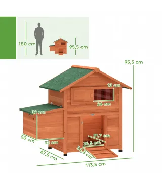 Gallinero para Exterior de Madera 113,5x67,5x95,5 cm Gallinero con Nido Bandeja Extraíble Techo Impermeable Perchas
