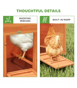 Gallinero para Exterior de Madera 113,5x67,5x95,5 cm Gallinero con Nido Bandeja Extraíble Techo Impermeable Perchas