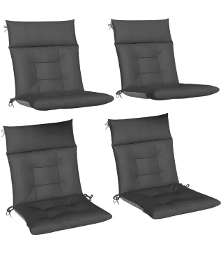 Set de 4 Cojines para Sillas de Jardín Impermeables y Antideslizantes con Respaldo Correas 112x53 cm Gris Oscuro
