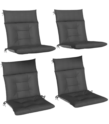 Set de 4 Cojines para Sillas de Jardín Impermeables y Antideslizantes con Respaldo Correas 112x53 cm Gris Oscuro