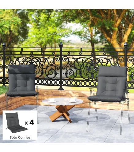 Set de 4 Cojines para Sillas de Jardín Impermeables y Antideslizantes con Respaldo Correas 112x53 cm Gris Oscuro