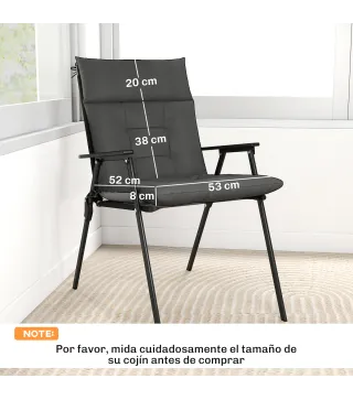 Set de 4 Cojines para Sillas de Jardín Impermeables y Antideslizantes con Respaldo Correas 112x53 cm Gris Oscuro