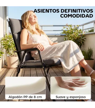 Set de 4 Cojines para Sillas de Jardín Impermeables y Antideslizantes con Respaldo Correas 112x53 cm Gris Oscuro