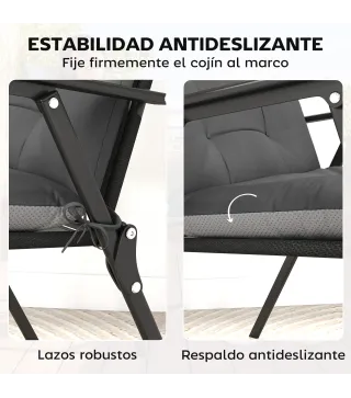 Set de 4 Cojines para Sillas de Jardín Impermeables y Antideslizantes con Respaldo Correas 112x53 cm Gris Oscuro
