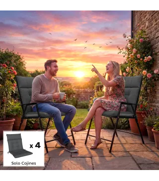 Set de 4 Cojines para Sillas de Jardín Impermeables y Antideslizantes con Respaldo Correas 112x53 cm Gris Oscuro