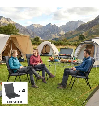 Set de 4 Cojines para Sillas de Jardín Impermeables y Antideslizantes con Respaldo Correas 112x53 cm Gris Oscuro