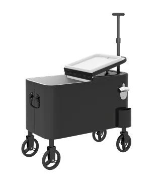 Carrito Nevera de 56L con Ruedas Mango Ajustable Abrebotellas Recogetapas Drenaje y Asa 75x35x120 cm Negro