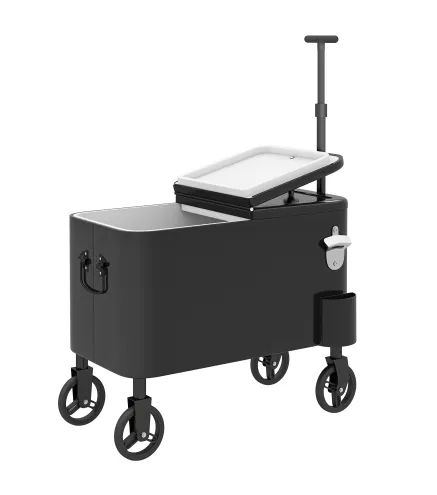 Carrito Nevera de 56L con Ruedas Mango Ajustable Abrebotellas Recogetapas Drenaje y Asa 75x35x120 cm Negro