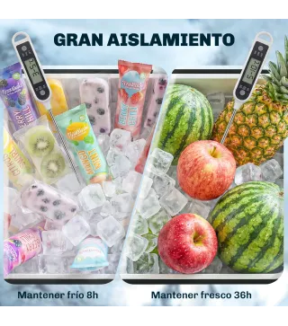 Carrito Nevera de 56L con Ruedas Mango Ajustable Abrebotellas Recogetapas Drenaje y Asa 75x35x120 cm Negro