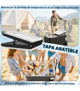 Carrito Nevera de 56L con Ruedas Mango Ajustable Abrebotellas Recogetapas Drenaje y Asa 75x35x120 cm Negro