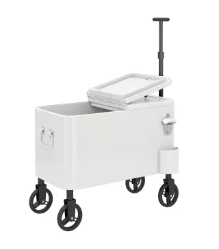 Carrito Nevera de 56L con Ruedas Mango Ajustable Abrebotellas Recogetapas Drenaje y Asa 75x35x120 cm Blanco
