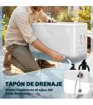 Carrito Nevera de 56L con Ruedas Mango Ajustable Abrebotellas Recogetapas Drenaje y Asa 75x35x120 cm Blanco