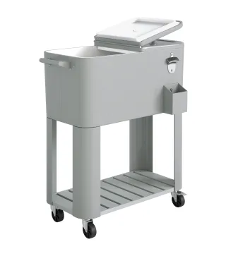 Carrito Nevera de 76L con Ruedas Estante Abrebotellas Recogetapas Drenaje y 2 Asas para Patio Fiesta 92x39x81 cm Plata