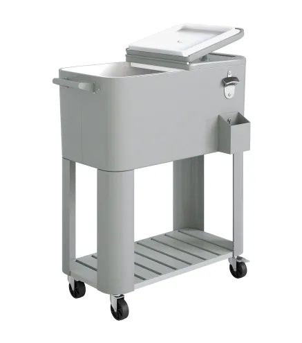 Carrito Nevera de 76L con Ruedas Estante Abrebotellas Recogetapas Drenaje y 2 Asas para Patio Fiesta 92x39x81 cm Plata