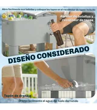 Carrito Nevera de 76L con Ruedas Estante Abrebotellas Recogetapas Drenaje y 2 Asas para Patio Fiesta 92x39x81 cm Plata